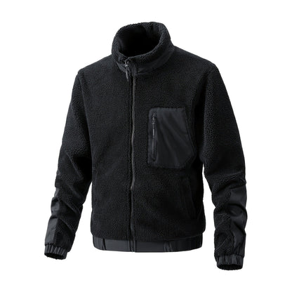 Fleece vest heren in zwart van teddy fleece met opstaande kraag