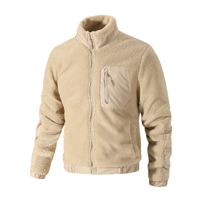 Fleece vest heren in zand van teddy fleece met opstaande kraag