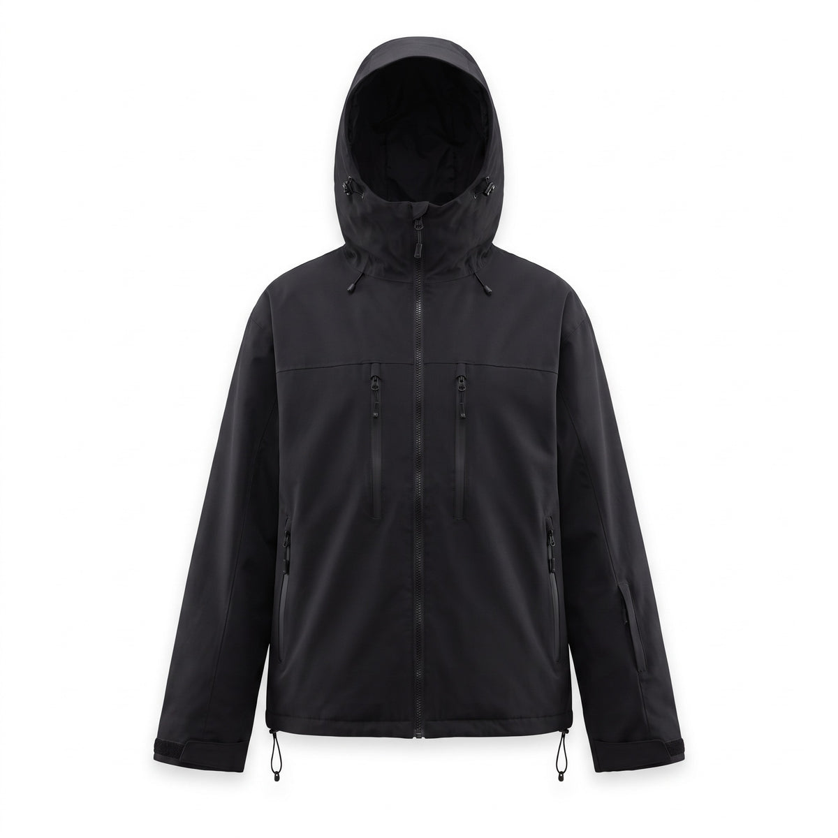 Ski jas unisex zwart – sneeuwjas met capuchon en ritszakken