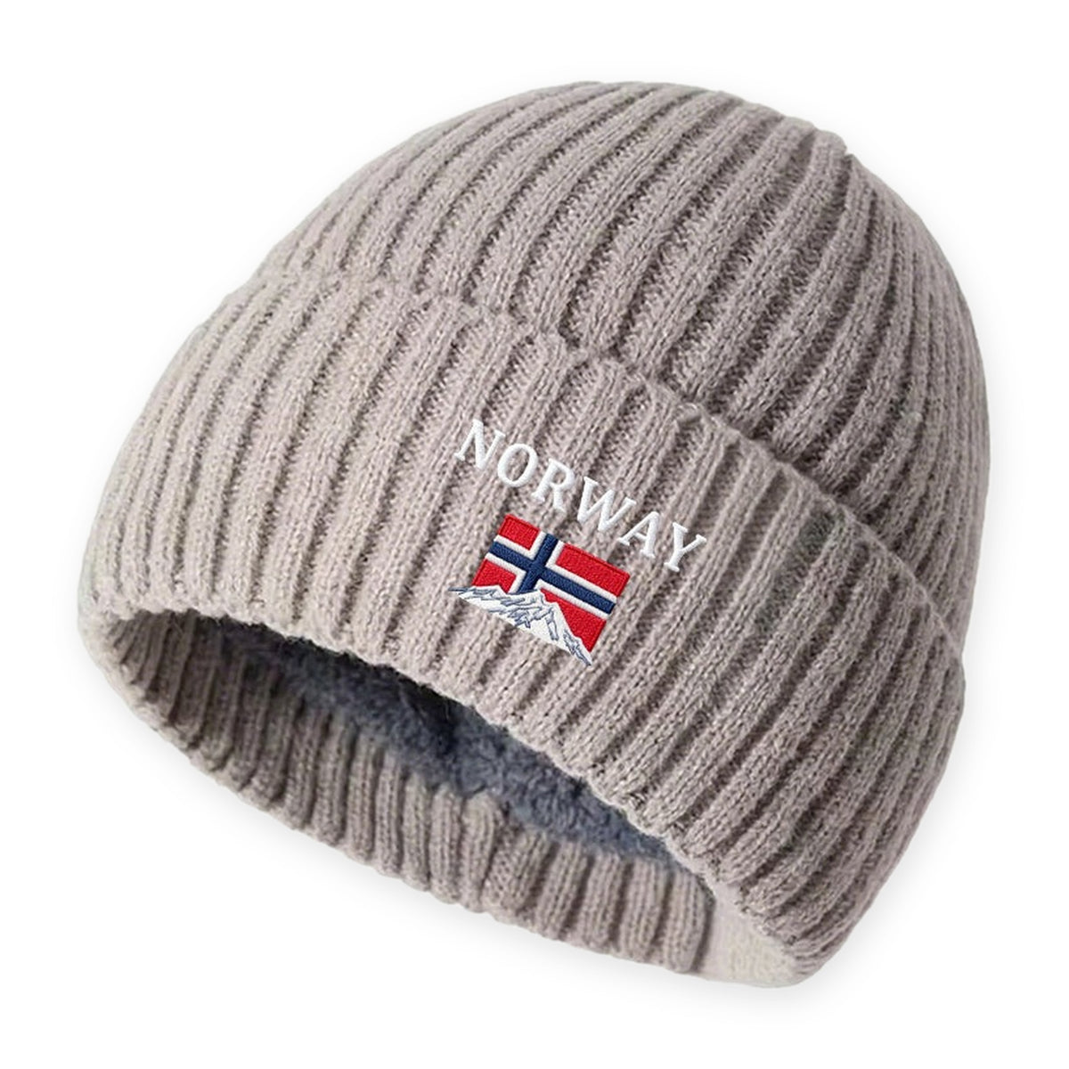 Wintermuts heren, kleur: beige, met NORWAY-borduursel op witte achtergrond