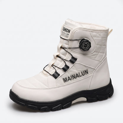 Snowboots dames in crème met pluche voering op witte achtergrond