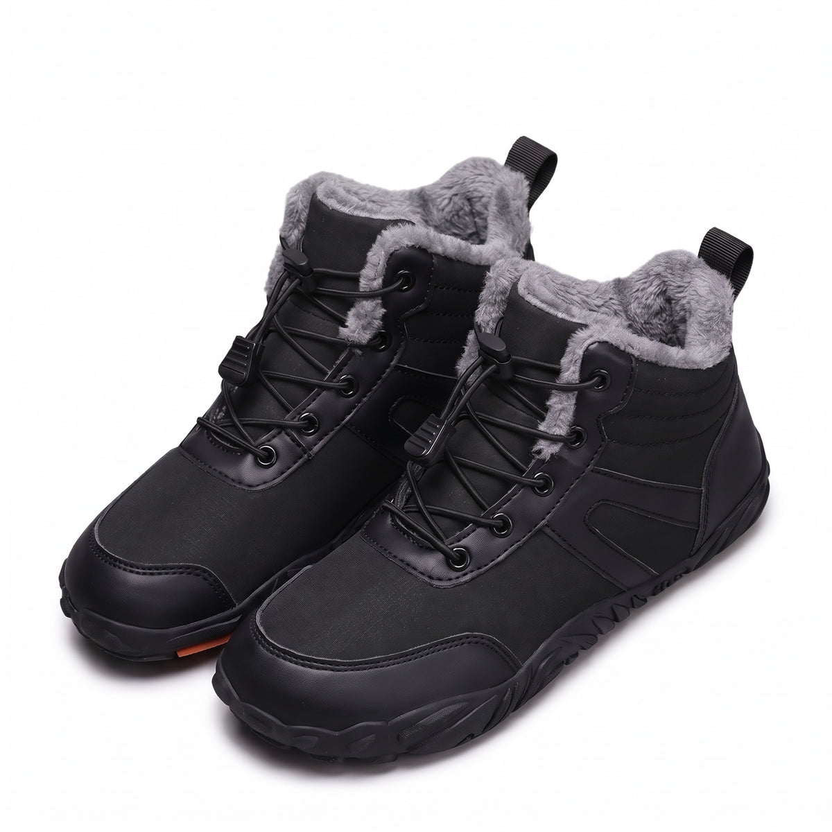Snowboots dames zwart met pluche voering en snelsluiting op witte achtergrond